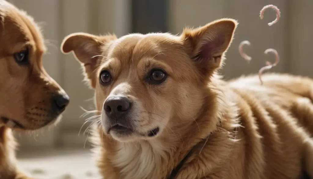 3D rendering of worm-like parasite entwined around dogs ear