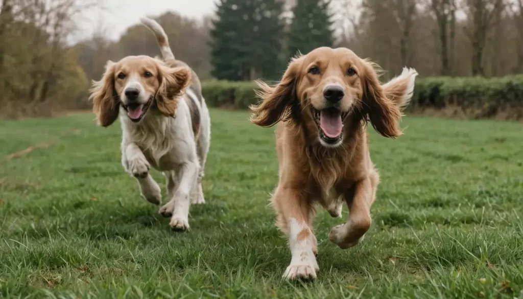 6-8 long-haired hound breeds in a variety of settings